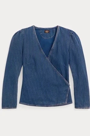Ralph Lauren Indigo gestreepte denim wikkeltop