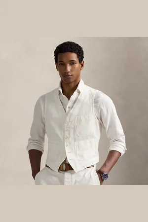 Ralph Lauren Slub katoenen-linnen keperstof gilet