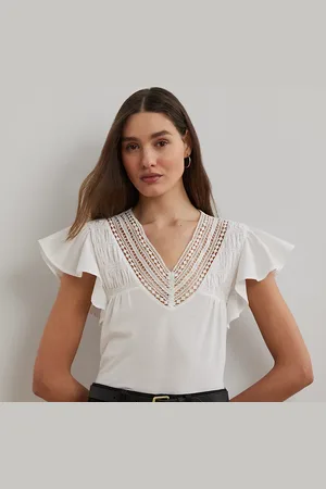 Ralph Lauren Jersey T-shirt met vlindermouwen en kant