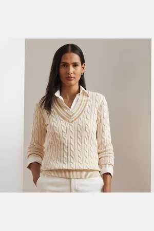 Ralph Lauren Kabelgebreide katoenen crickettrui