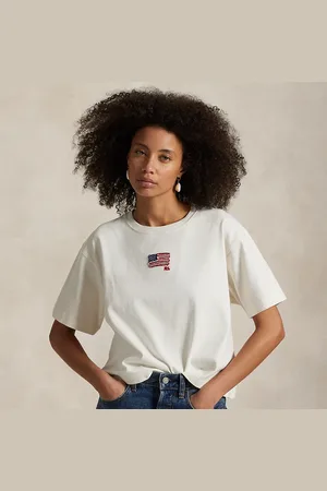 Ralph Lauren Cropped katoenen jersey T-shirt met vlag