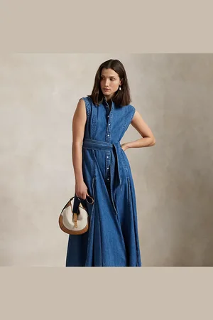 Ralph Lauren Mouwloze denim A-lijn jurk met riem