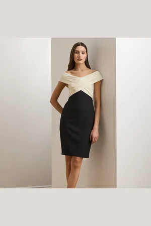 Ralph Lauren Tweekleurige off-shoulder cocktailjurk