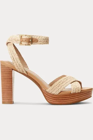 Ralph Lauren Sasha raffia sandaal met plateauzool