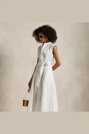 Ralph Lauren Mouwloze katoenen A-lijn jurk met riem