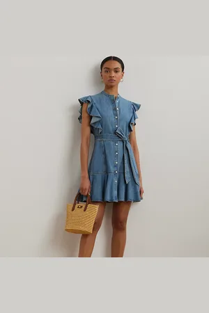 Ralph Lauren Denim overhemdjurk met vlindermouw