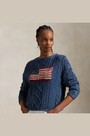 Ralph Lauren Aran-gebreide katoenen trui met vlag