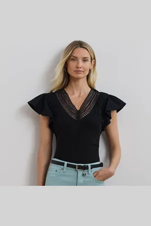 Ralph Lauren Jersey T-shirt met vlindermouwen en kant