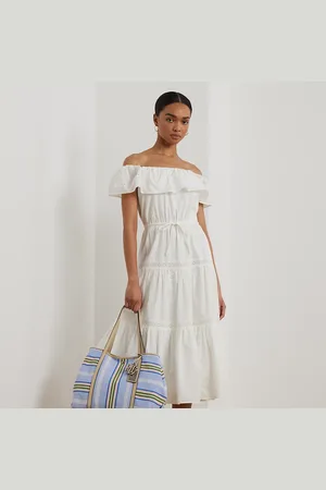 Ralph Lauren Gelaagde katoenen off-shoulder jurk