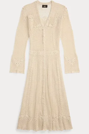 Ralph Lauren Lang ajourgebreid vest met haakwerk