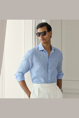Ralph Lauren Linnen micro-pied-de-poule overhemd