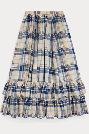 Ralph Lauren Indigo geruite katoenen voile rok