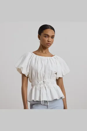 Ralph Lauren Katoen voile blouse met oogjes en peplum