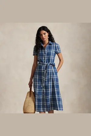 Ralph Lauren Gestreepte linnen overhemdjurk met riem