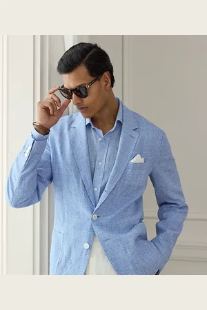 Ralph Lauren Handgemaakt linnen colbert met Glen-ruit