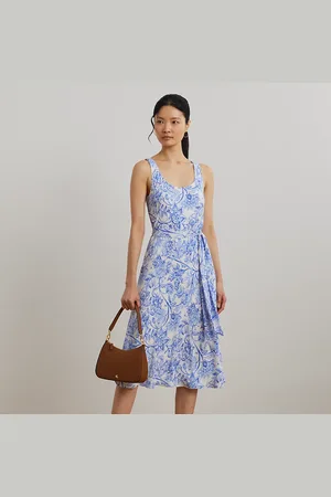Ralph Lauren Gebloemde mouwloze crêpe jurk met riem