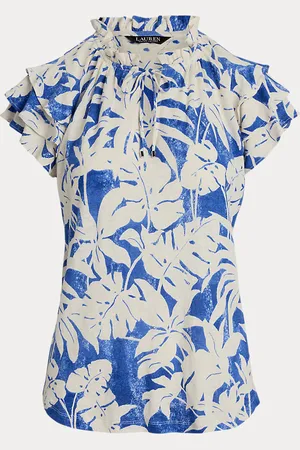Ralph Lauren Jersey top met strik en palmbladprint
