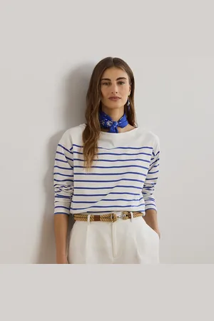 Ralph Lauren Gestreepte katoenjersey top met boothals