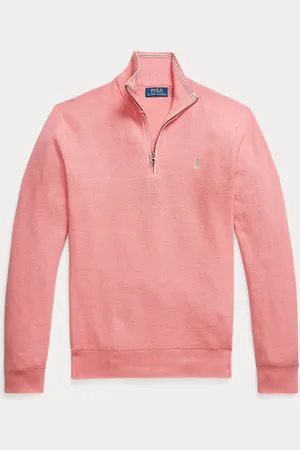 Ralph Lauren Mesh-gebreide katoenen trui met kwartrits