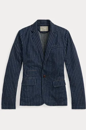 Ralph Lauren Indigo denim blazer met gestipte strepen