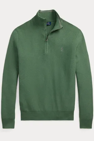 Ralph Lauren Mesh-gebreide katoenen trui met kwartrits