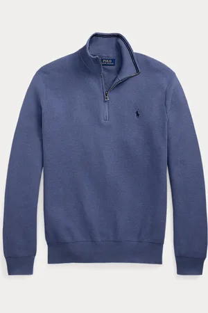 Ralph Lauren Mesh-gebreide katoenen trui met kwartrits