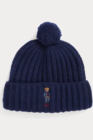 Ralph Lauren Geribde beanie met pompon en Polo Bear