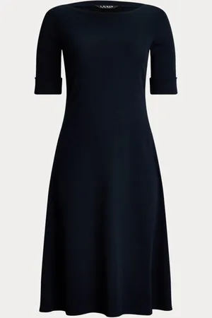 Ralph Lauren Plus Size - Ribgebreide stretchkatoenen midi-jurk