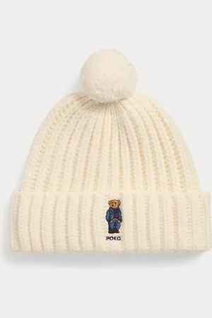 Ralph Lauren Geribde beanie met pompon en Polo Bear