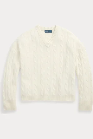 Ralph Lauren Kabelgebreide kasjmier trui met V-hals