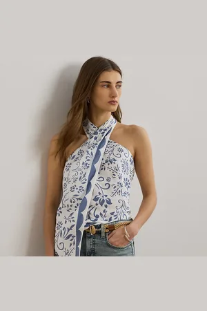 Ralph Lauren Gebloemde linnen mouwloze halterblouse