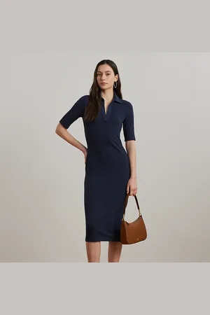 Ralph Lauren Ribgebreide Polo-jurk met halflange mouw