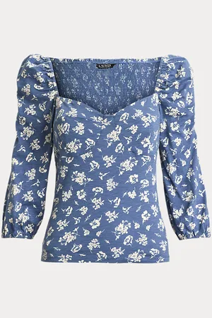 Ralph Lauren Gebloemde slub jersey top met pofmouw