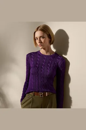 Ralph Lauren Kabelgebreide zijden trui met ronde hals
