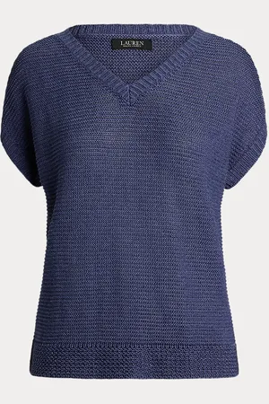 Ralph Lauren Petite - Linnenmix trui met V-hals en korte mouw