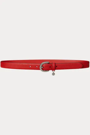 Ralph Lauren Leren riem met kruisarcering en bedeltje