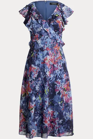 Ralph Lauren Petite - Georgette midijurk met ruches en print
