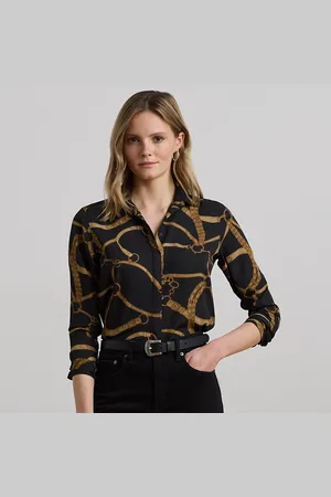 Ralph Lauren Classic fit crêpe overhemd met riemprint