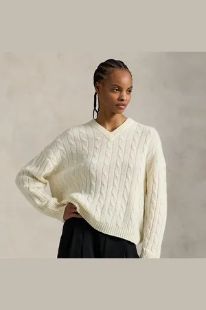 Ralph Lauren Kabelgebreide kasjmier trui met V-hals