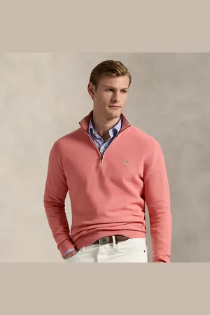 Ralph Lauren Mesh-gebreide katoenen trui met kwartrits