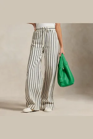 Ralph Lauren Gestreepte zijdemix broek met wijde pijp
