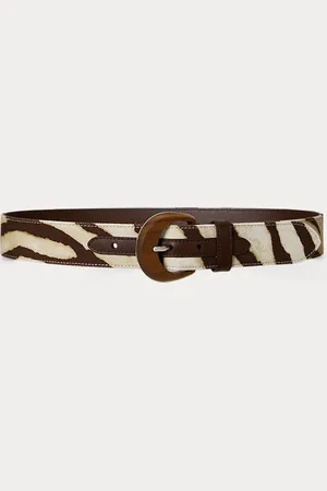 Ralph Lauren Brede riem met houten gesp en zebraprint