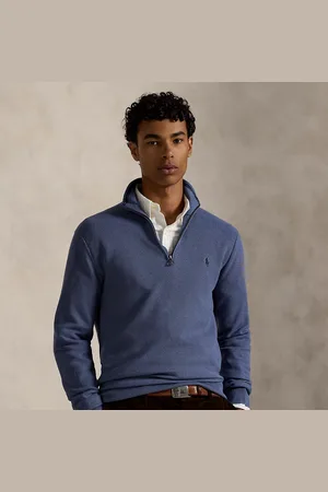 Ralph Lauren Mesh-gebreide katoenen trui met kwartrits