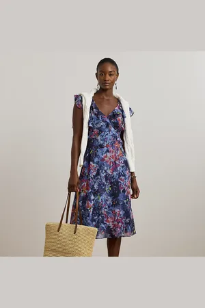Ralph Lauren Petite - Georgette midijurk met ruches en print