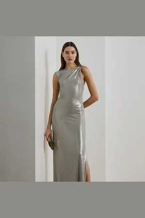 Ralph Lauren Metallic mouwloze jurk met gesp