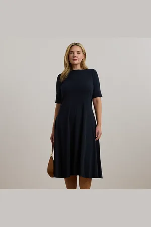 Ralph Lauren Plus Size - Ribgebreide stretchkatoenen midi-jurk
