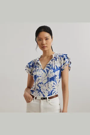 Ralph Lauren Jersey top met strik en palmbladprint