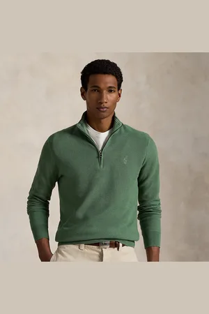 Ralph Lauren Mesh-gebreide katoenen trui met kwartrits