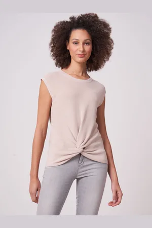 REPEAT cashmere Mouwloze gebreide trui met gedraaide zoom van katoen-linnen-mix