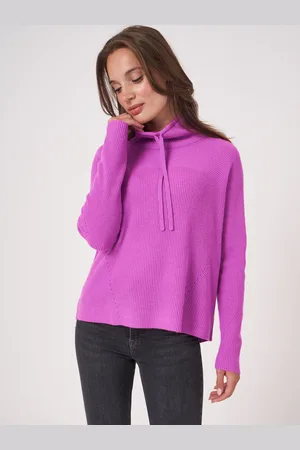 REPEAT cashmere A-lijn gebreide trui met opstaande kraag